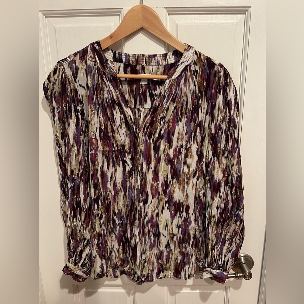 Chico's Artistic Purple and Gold Blouse 8 - Picture 2 of 7